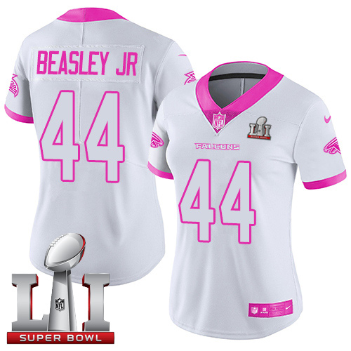 Nike Falcons #44 Vic Beasley Jr White/Pink Super Bowl LI 51 Women's Stitched NFL Limited Rush Fashion Jersey
